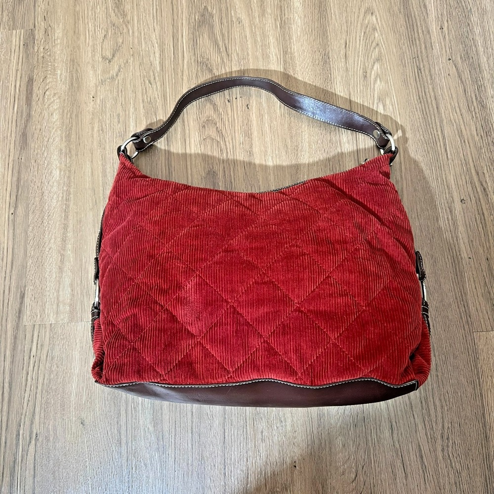 Tommy Hilfiger Burgundy Corduroy Hobo Shoulder Bag Quilted Soft Grunge Y2K